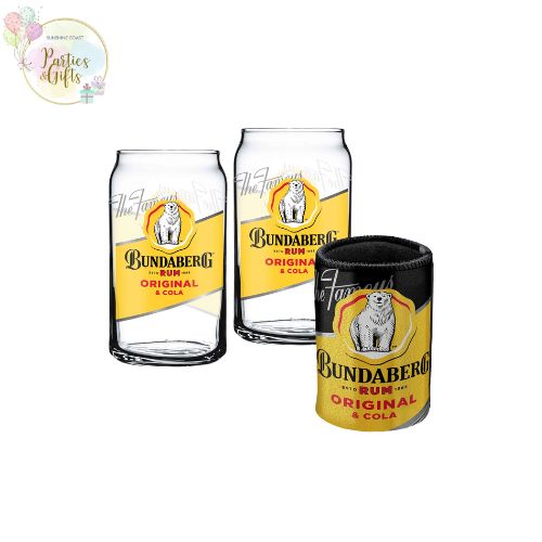 BUNDABERG RUM TWO CAN GLASS WITH CAN COOLER