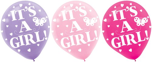BABY SHOWER IT'S A GIRL LATEX BALLOONS 30.4CM - PACK OF 15
