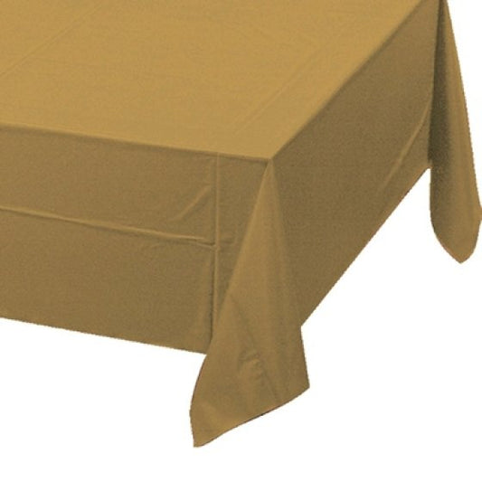 GLITTERING GOLD PLASTIC TABLECOVER - 137CM X 274CM