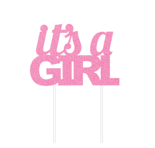 IT'S A GIRL CAKE TOPPER - PINK GLITTER
