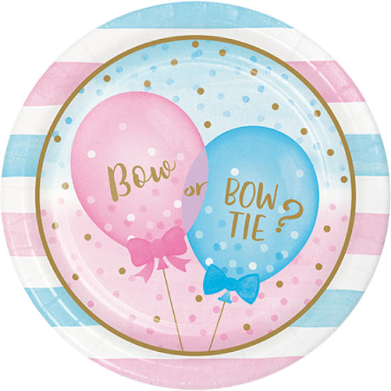GENDER REVEAL ROUND PAPER PLATES 22.2CM - PACK OF 8