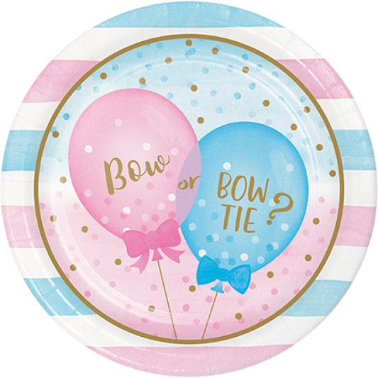 GENDER REVEAL ROUND PAPER PLATES 22.2CM - PACK OF 8