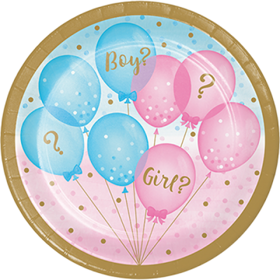 GENDER REVEAL ROUND PAPER PLATES 17.4CM - PACK OF 8