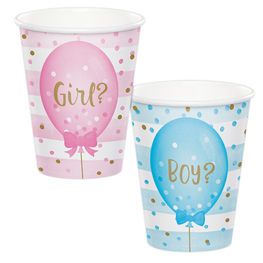 GENDER REVEAL 266ML PAPER CUPS - PACK OF 8