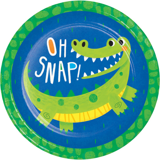 ALLIGATOR PARTY ROUND PAPER PLATES 22.2CM - PACK OF 8