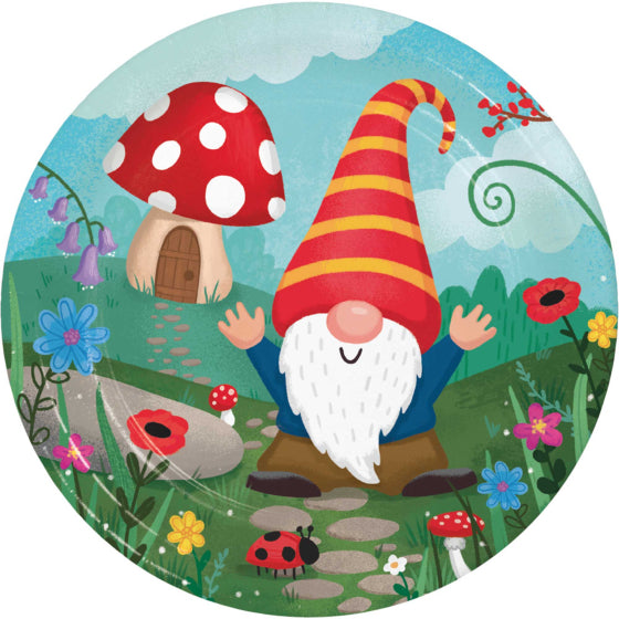 PARTY GNOMES ROUND PAPER PLATES 17.4CM - PACK OF 8