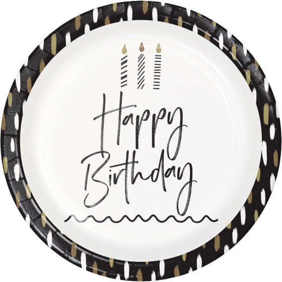 GOLDEN WISHES ROUND PAPER PLATES 23CM - PACK OF 8