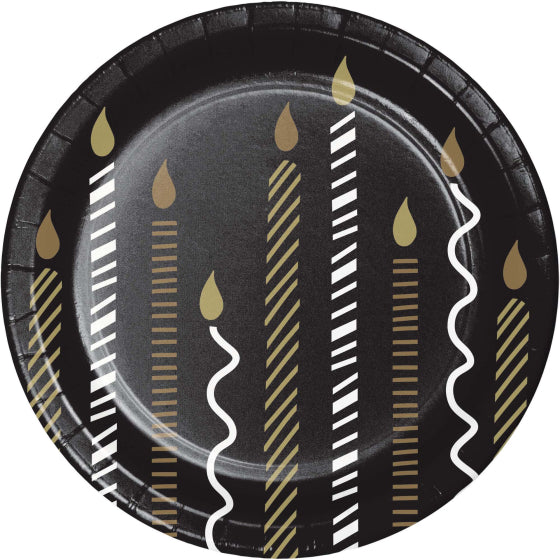 GOLDEN WISHES ROUND PAPER PLATES 17CM - PACK OF 8