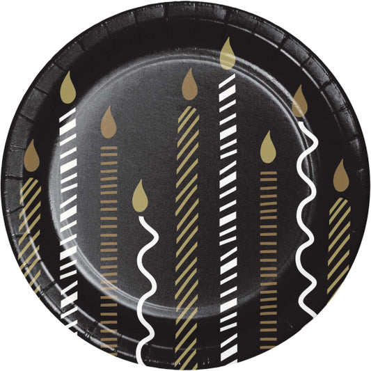 GOLDEN WISHES ROUND PAPER PLATES 17CM - PACK OF 8