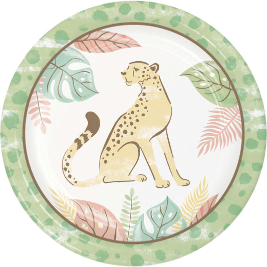 BABY SHOWER SAFARI BABY ROUND PAPER PLATES 17.4CM - PACK OF 8