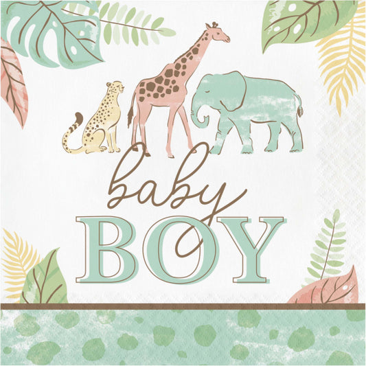 BABY SHOWER SAFARI BABY BOY LUNCH NAPKINS - PACK OF 16