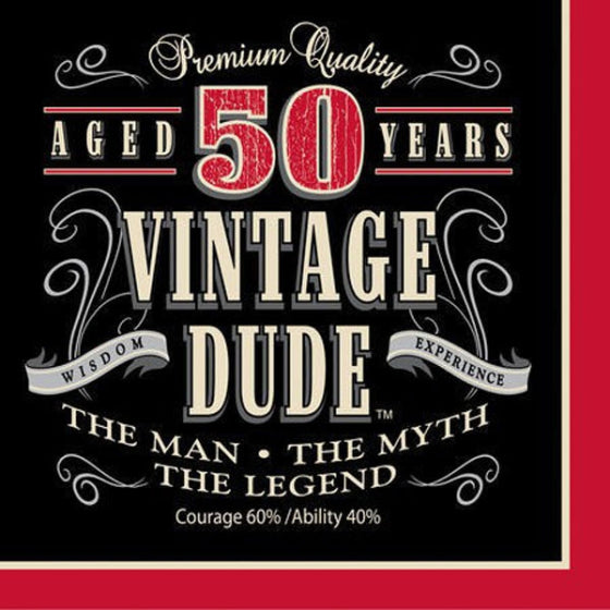 VINTAGE DUDE 50TH BIRTHDAY LUNCH NAPKINS - PACK OF 16