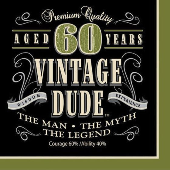 VINTAGE DUDE 60TH BIRTHDAY LUNCH NAPKINS - PACK OF 16