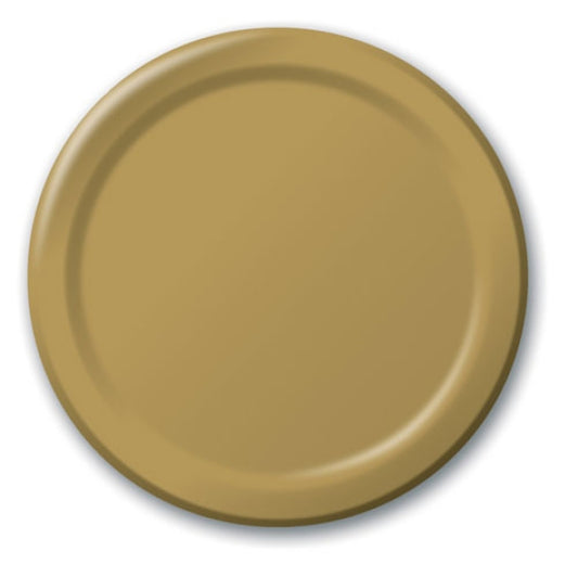 GLITTERING GOLD ROUND PAPER PLATES 17.4CM - PACK OF 24