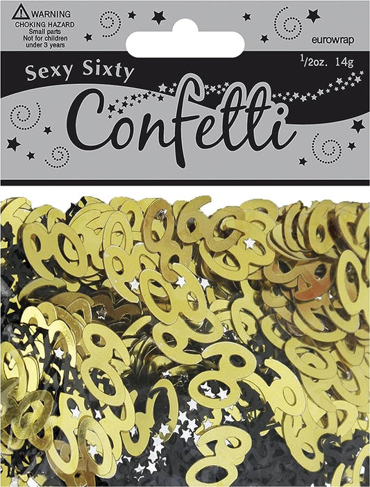 EUROWRAP SEXY SIXTY 60 BIRTHDAY GOLD, SILVER AND BLACK CONFETTI - 14G