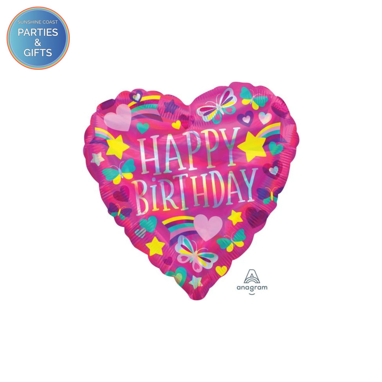 HAPPY BIRTHDAY RAINBOW HEARTS FOIL BALLOON - 45CM