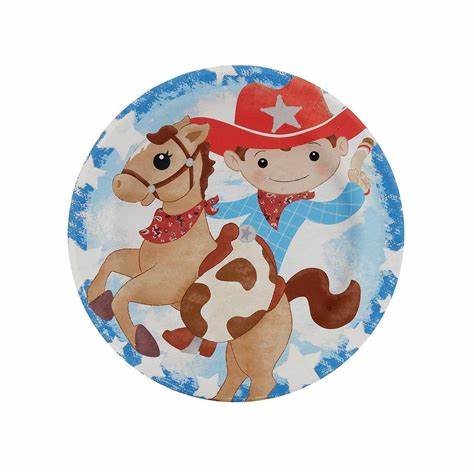 COWBOY ROUND PAPER PLATES 17CM - PACK OF 8