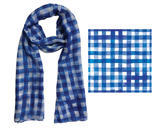 FRANKIE & ME DESIGNER POLYESTER SCARF - WATERCOLOUR GINGHAM PRINT