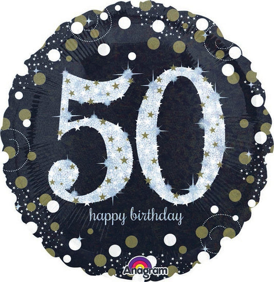 HOLOGRAPHIC SPARKLING CELEBRATE 50TH BIRTHDAY FOIL BALLOON - 45CM