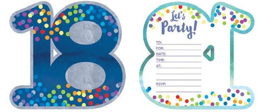18TH BIRTHDAY NUMBER INVITATION SET - PACK OF 8