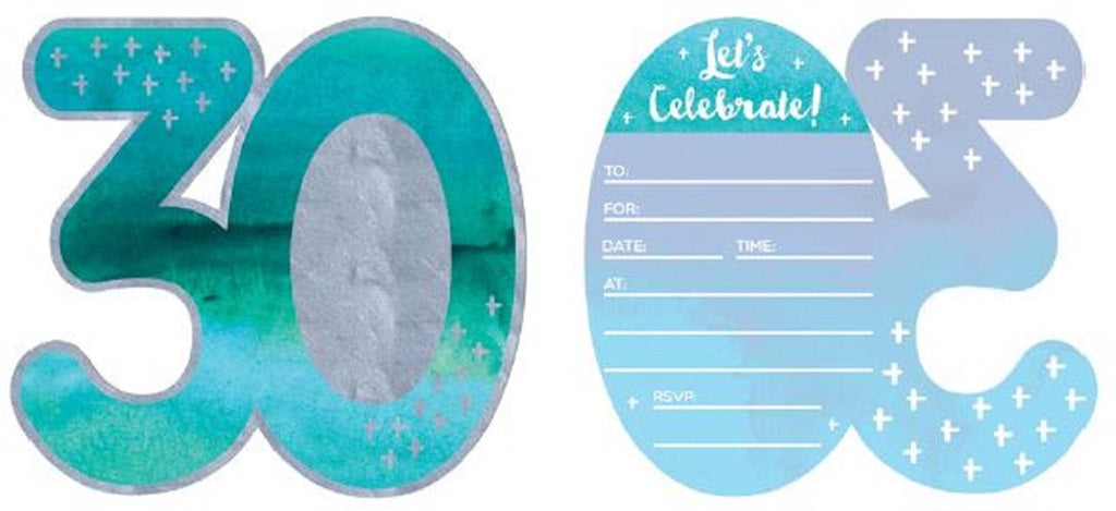 30TH BIRTHDAY NUMBER INVITATION SET - PACK OF 8