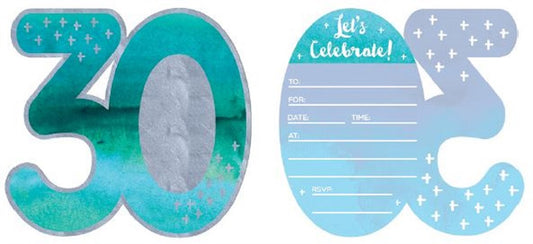 30TH BIRTHDAY NUMBER INVITATION SET - PACK OF 8