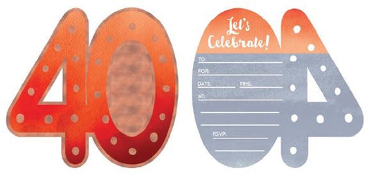 40TH BIRTHDAY NUMBER INVITATION SET - PACK OF 8