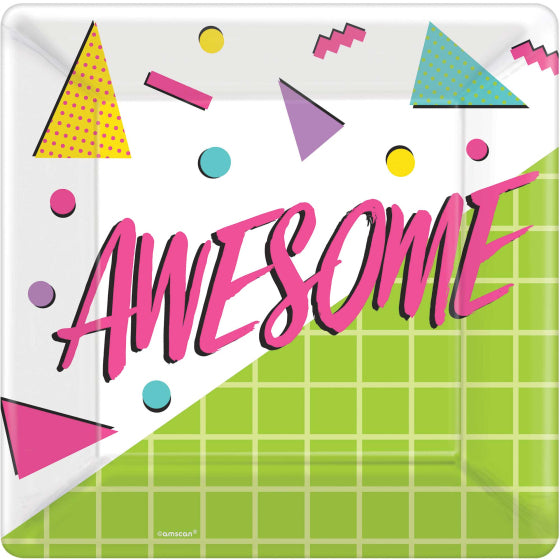AWESOME PARTY 80’S SQUARE PAPER PLATES 25.4CM - PACK OF 8