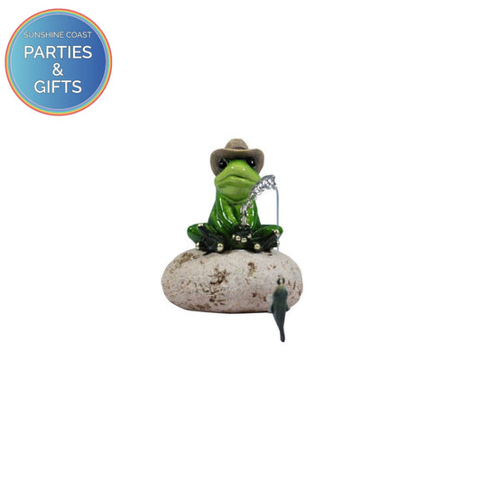FISHING FROG ON ROCK ORNAMENT - 14CM