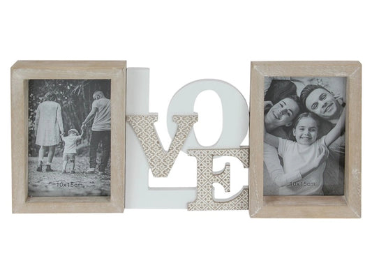 LOVE WORD PLAQUE WITH TWO PHOTO FRAMES - 36.5CM
