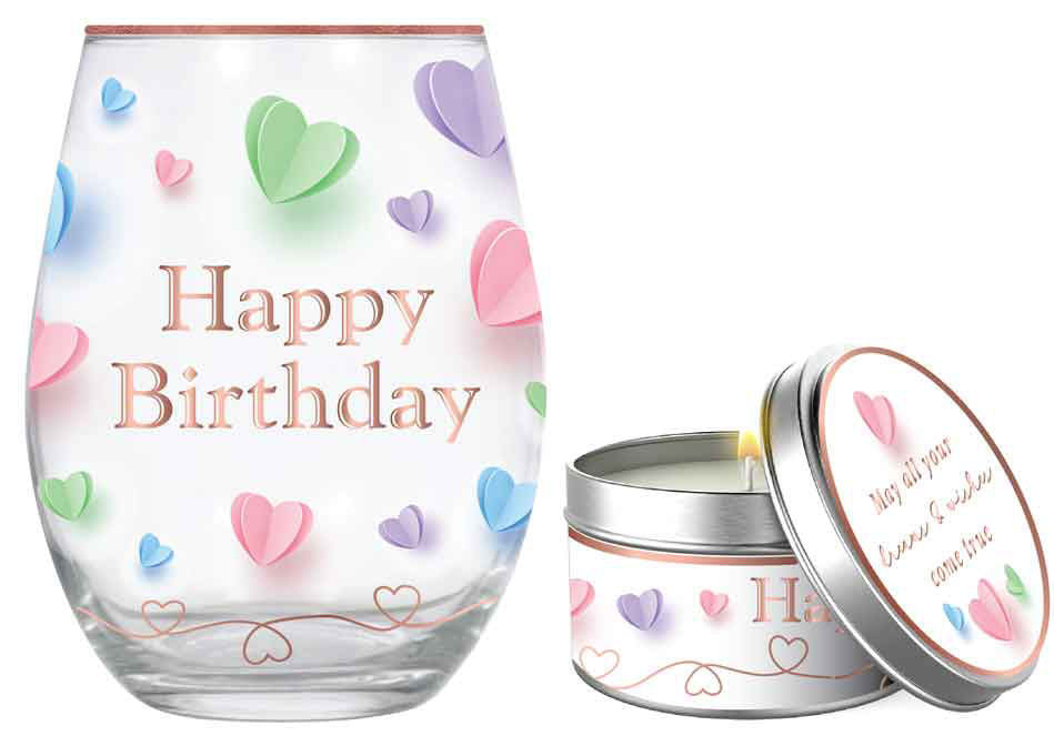HAPPY BIRTHDAY STEMLESS GLASS AND CANDLE GIFT SET