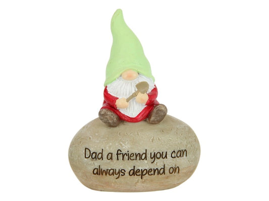 GNOME ON ROCK WITH WORDING FOR DAD - 9CM