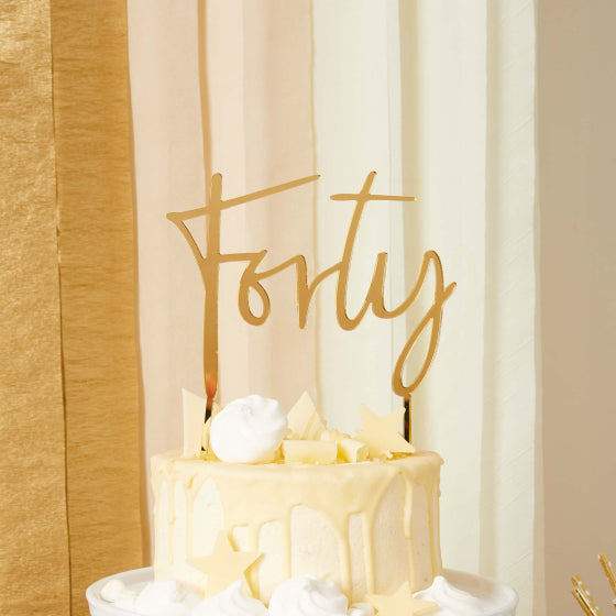 HOOTYBALLOO MILESTONE BIRTHDAY GOLD FORTY ACRYLIC CAKE TOPPER