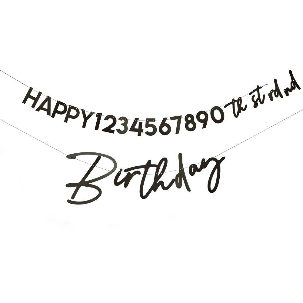 HOOTYBALLOO MONOCHROME PARTY BLACK HAPPY BIRTHDAY CUSTOMISABLE CARD BANNER 2.2M