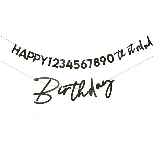 HOOTYBALLOO MONOCHROME PARTY BLACK HAPPY BIRTHDAY CUSTOMISABLE CARD BANNER 2.2M