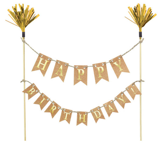 CAKE PICK - HAPPY BIRTHDAY GOLD & WOOD