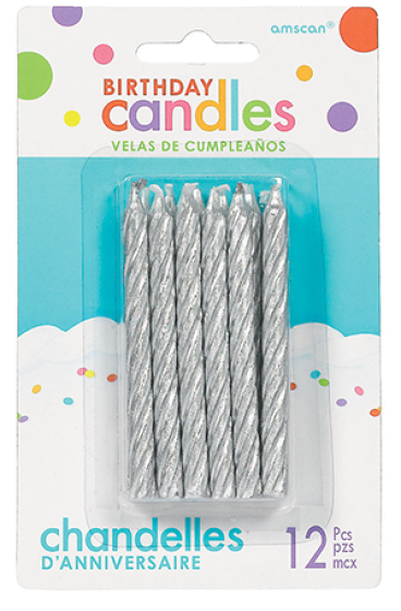 BIRTHDAY CANDLES LARGE SPIRAL GLITTER - SILVER