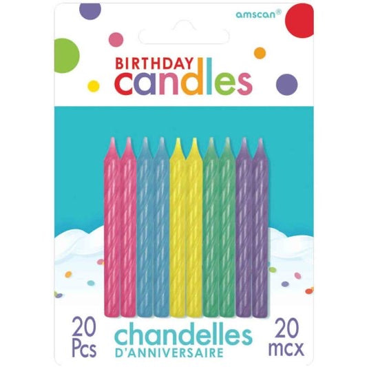 SPIRAL BIRTHDAY CANDLES - PASTEL COLOURS - PACK OF 20