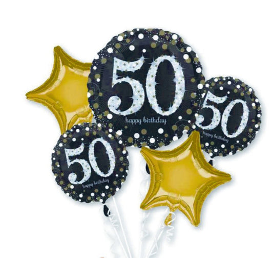 SPARKLING CELEBRATION HELIUM FOIL BALLOON BOUQUET - 50TH BIRTHDAY