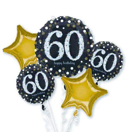 SPARKLING CELEBRATION HELIUM FOIL BALLOON BOUQUET - 60TH BIRTHDAY