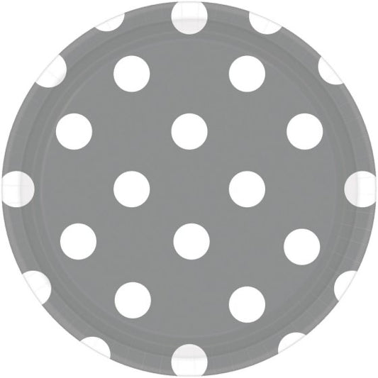 SILVER DOTS PAPER PLATES 17CM ROUND - PACK OF 8