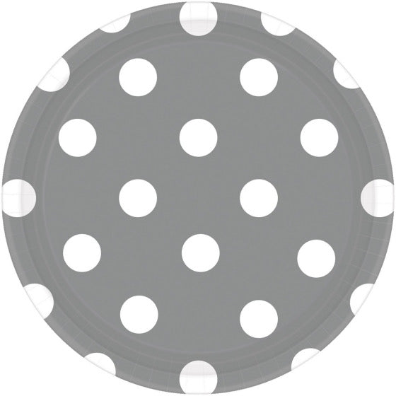 SILVER DOTS PAPER PLATES 23CM ROUND - PACK OF 8