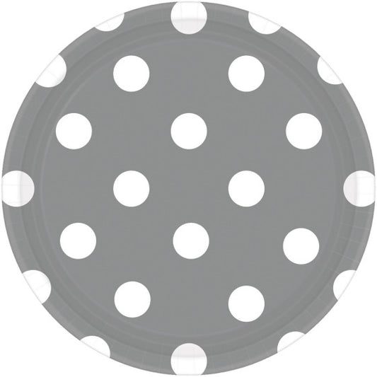 SILVER DOTS PAPER PLATES 23CM ROUND - PACK OF 8