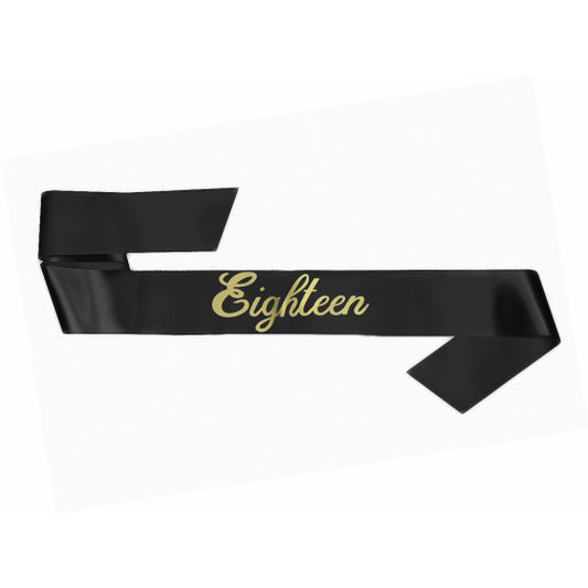 18TH BIRTHDAY EIGHTEEN SASH - BLACK