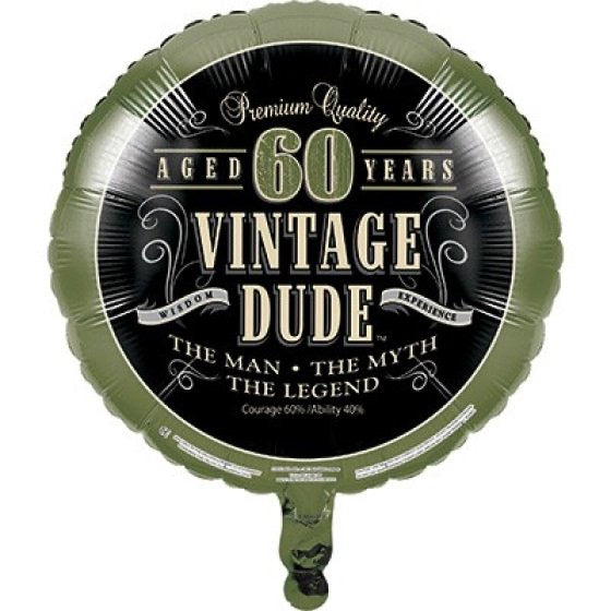 VINTAGE DUDE 60TH BIRTHDAY FOIL BALLOON - 45CM