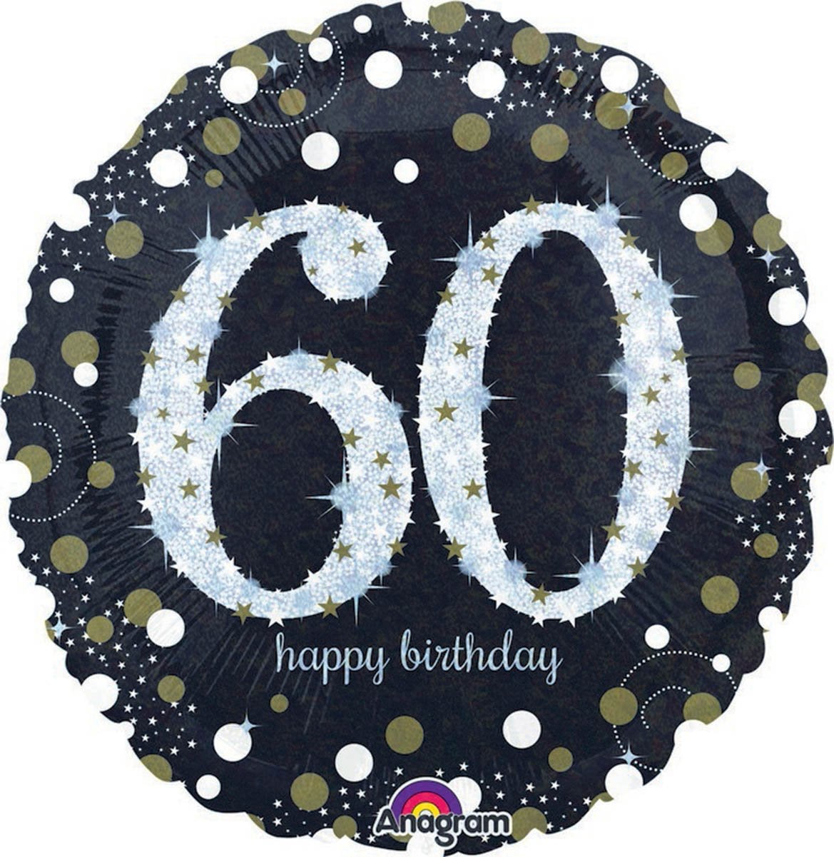 HOLOGRAPHIC SPARKLING CELEBRATE 60TH BIRTHDAY FOIL BALLOON - 45CM