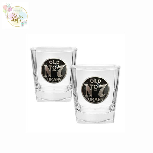 JACK DANIELS STAINLESS STEEL NO 7 BADGE SPIRIT GLASSES - PACK OF 2