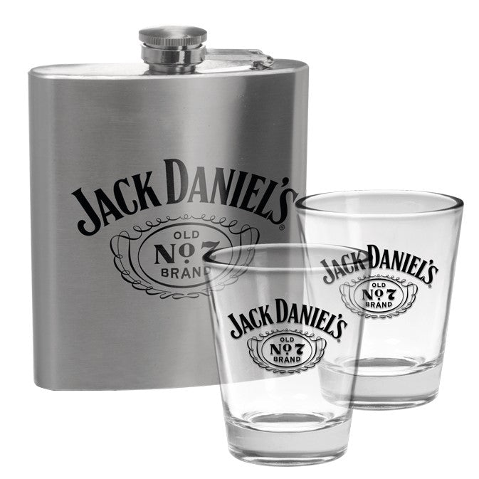 JACK DANIELS FLASK & SHOT GLASSES GIFT SET