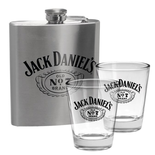 JACK DANIELS FLASK & SHOT GLASSES GIFT SET