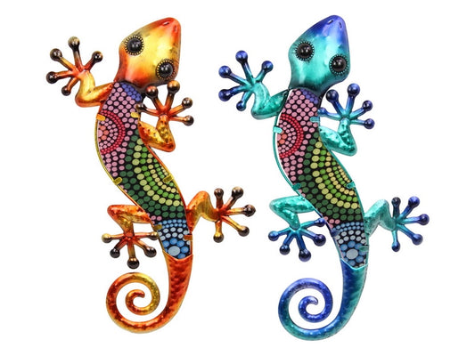 TRIBAL DOT ART METAL/GLASS LIZARD WALL ART - 38CM